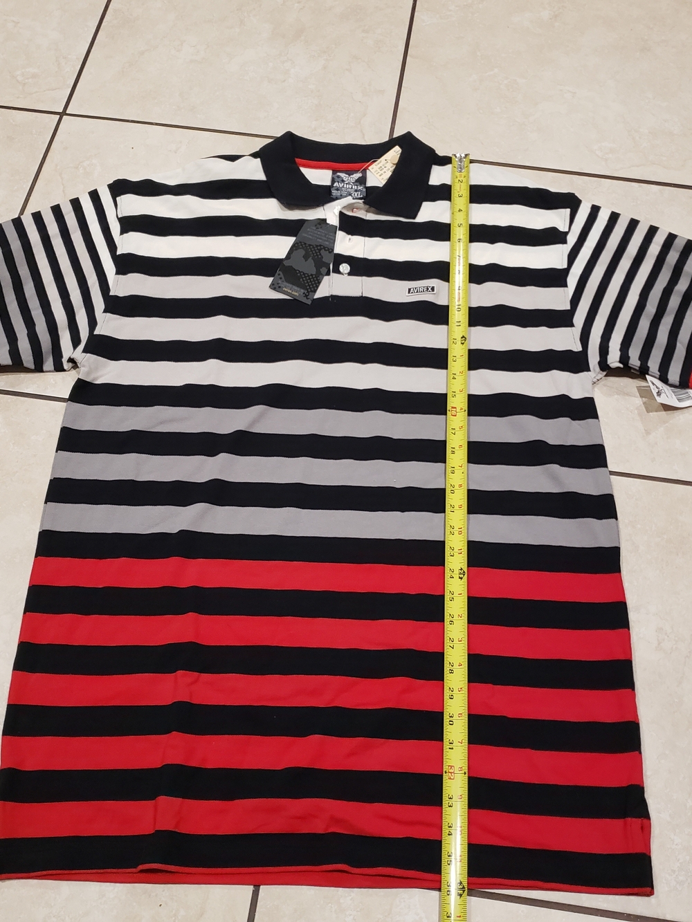 Avirex Men’s Black, White & Red Striped Polo